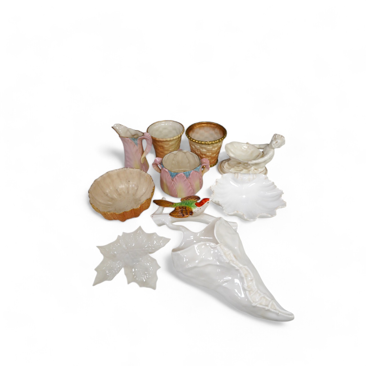 A group of Royal Worcester and Grainger tableware and a bird wall pocket, 29cm (9). Condition - fair to good